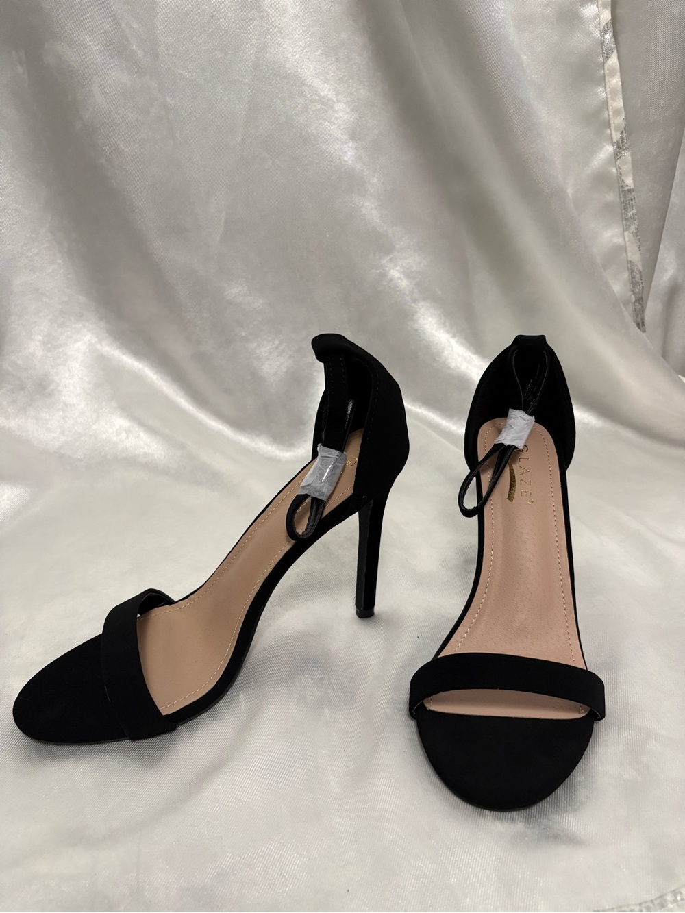 Glaze Black Open-Toe Ankle Strap Stiletto Heels